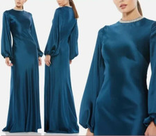 Mac Duggal Blue 26575 Rhinestone Collar Long Sleeve Formal Gown Dress NWT SZ 14