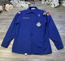 Boy Scouts of America Shirt Medium Youth Button Down Blue w/ Patches Made In USA