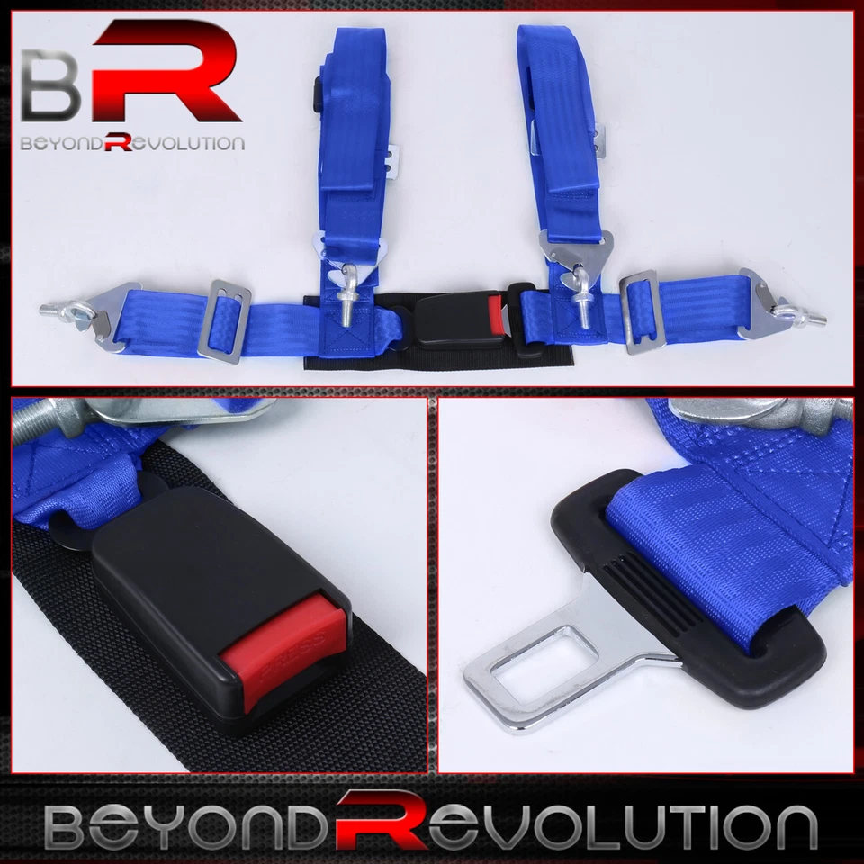 4 Point 2" Harness Blue Seat Belt Pair Buckle Universal Strap Seatbelt - Imagem 2 de 2