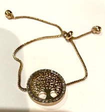New Tree of Life Gold Tone Adjustable Bracelet with Clear stones NWOT