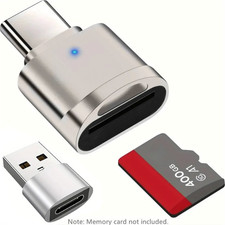1pc USB-C TF Micro SD Card Reader With USB Adapter Zinc Alloy - NEW