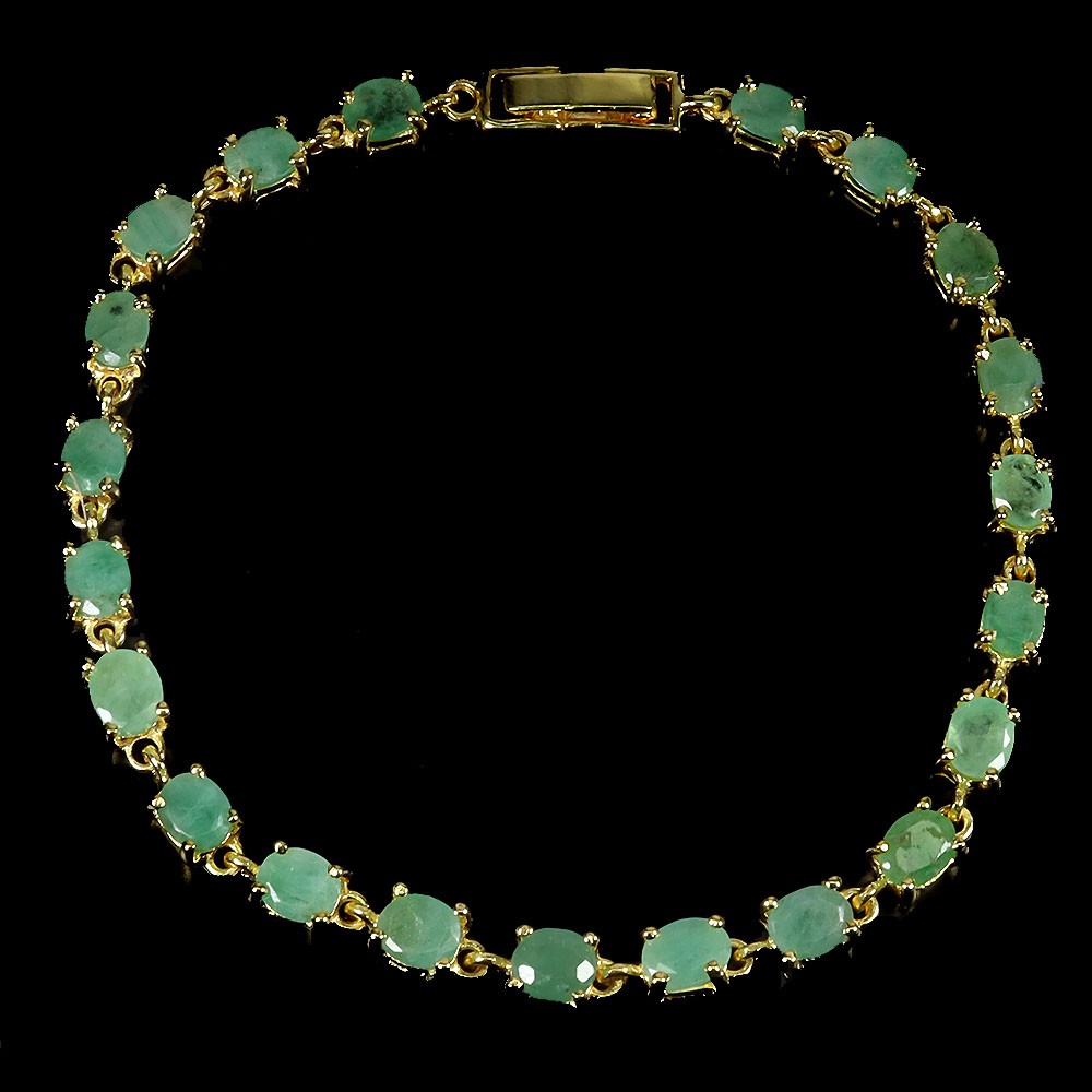 Oval Emerald 925 Sterling Silver Bracelet 7 Inch