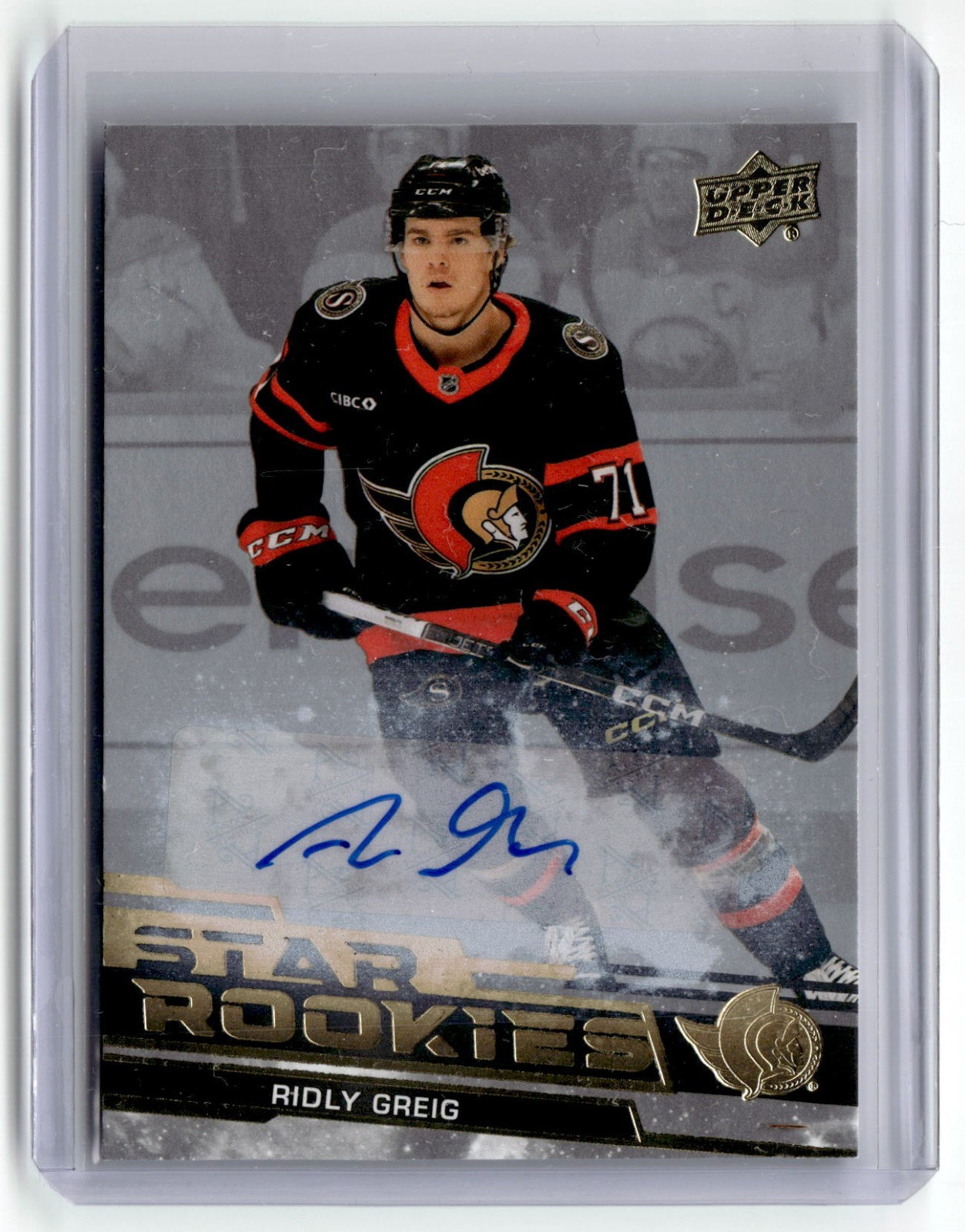 2023-24 Upper Deck Star Rookies Ridly Greig #8 Autographs (AU, RC)