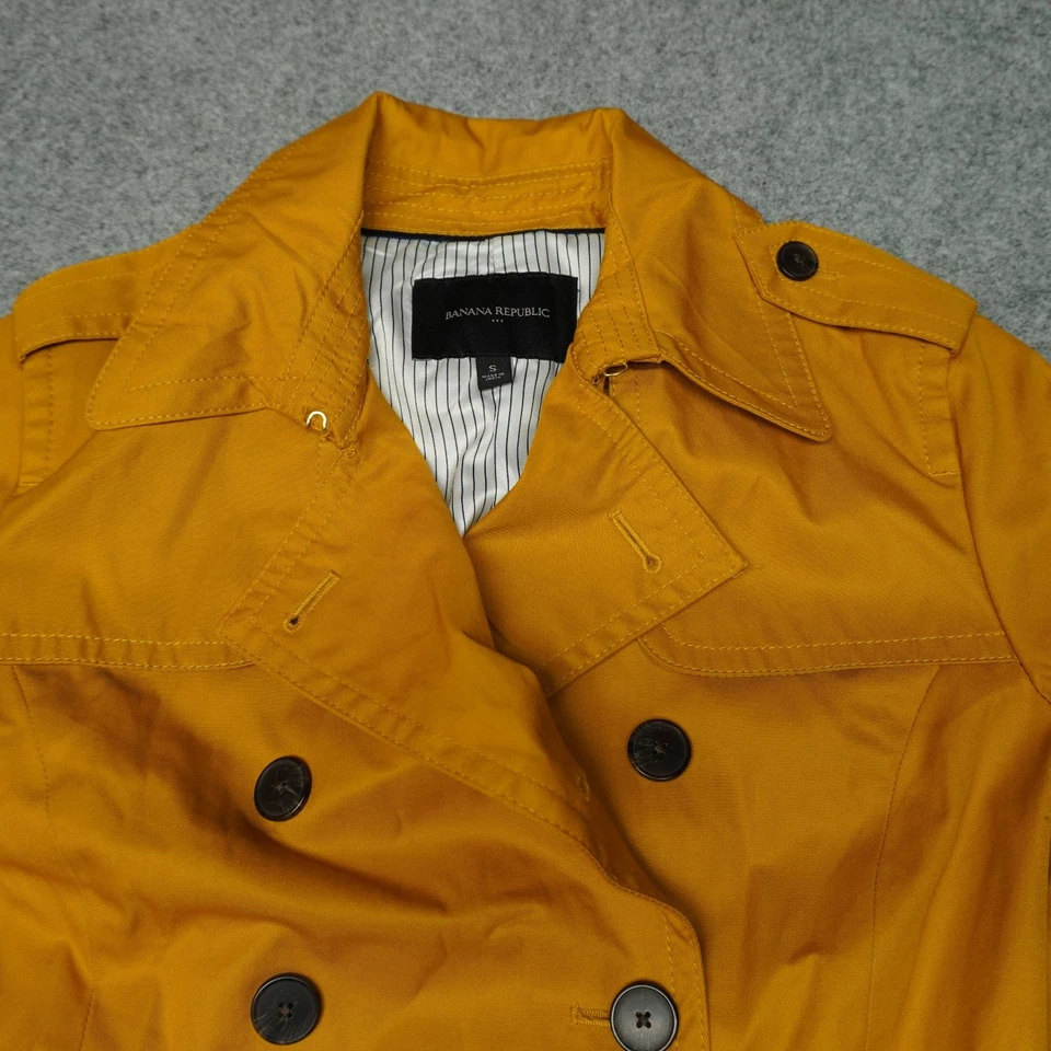 Banana Republic Women's Mustard Yellow Trench Coat Small Cotton Lined - Image 3 of 4