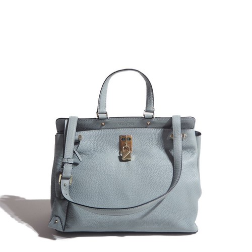 VALENTINO GARAVANI Joylock Leather 2-Way Tote Bag Blue Women Used Authentic
