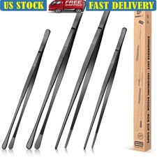 Professional Stainless Steel Kitchen Tweezers Set Food Plating Cooking BBQ New