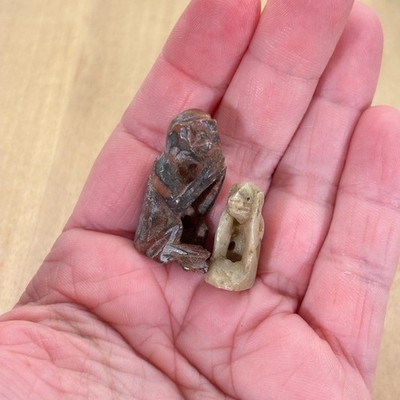 2 Vtg Stone Miniature Monkeys, Hand Carved Soapstone Hear & Speak No Evil