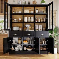 Tall Display Cabinet Storage 5 Doors 3 Drawers Kitchen Living Dining Room Black