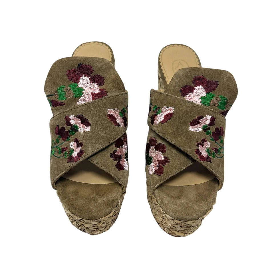 ASH Bahia Mules Bordado Marrón Gamuza Plataforma Tacón Deslizable Cuña Talla 39 EE. UU. 9 Foto 2 de 4