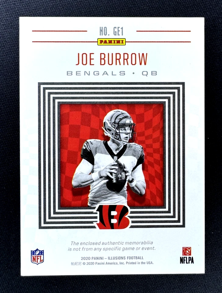 2020 Panini Illusions Joe Burrow Great Expectations Patch Rookie RC #GE1 Bengals - Image 2 of 2