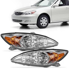 Pair Halogen Headlights Chrome Clear Lens For 2002-2004 Toyota Camry To2503137