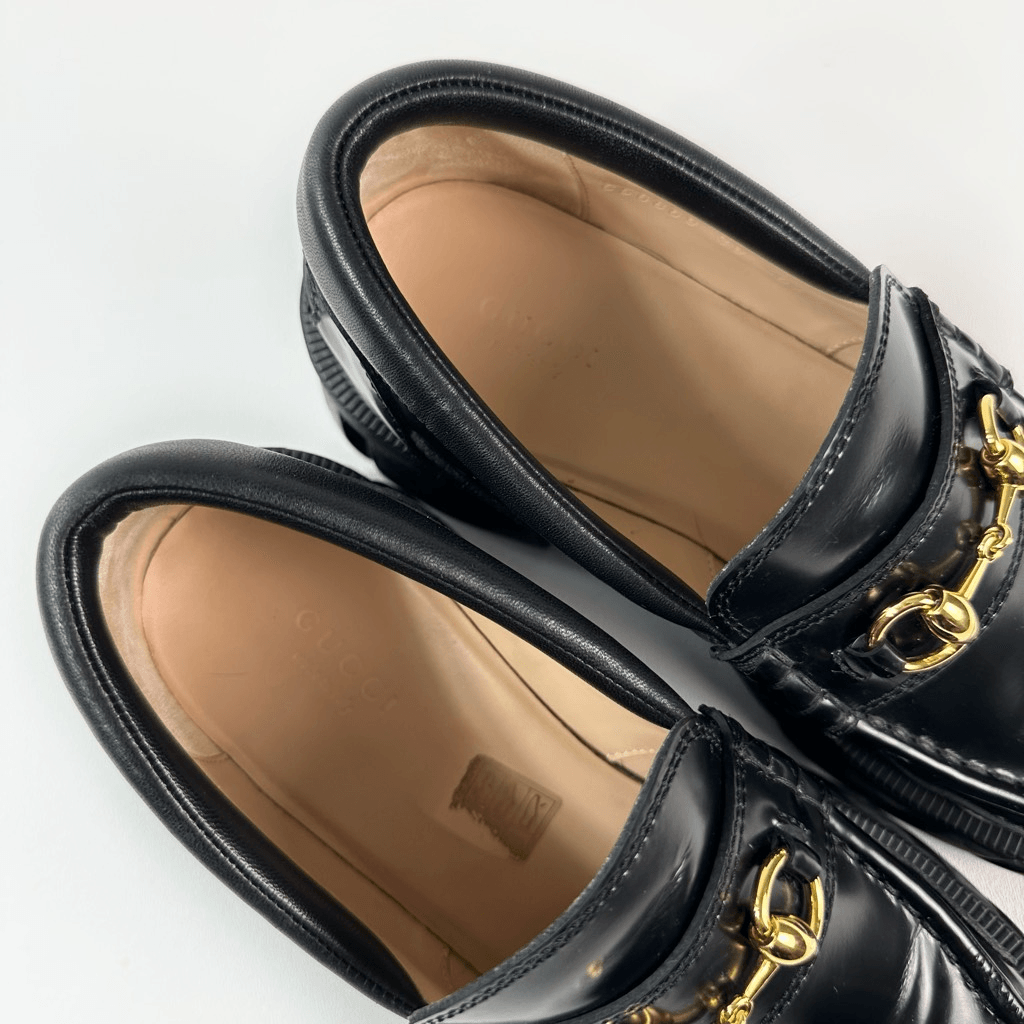 SAOLA Mocassino Gucci nero suola a strappo Horsebit taglia 39 plateau pelle magnum tacco grosso