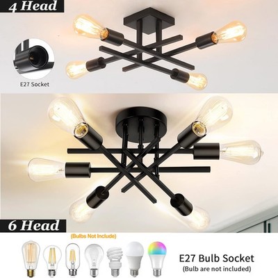 4/6 Leuchten E27 Sockel schwarz Decken Leuchten modern Kronleuchter Lampe Schlafzimmer Küche