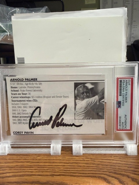 Arnold Palmer Autographed Signed 3x5 Cut Professional PGA Golf Hall of Fame PSA SLAB 