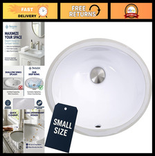 Small Undermount Bathroom Sink 13"x10" Oval Ceramic Vanity Sink, Mini, Overflow,