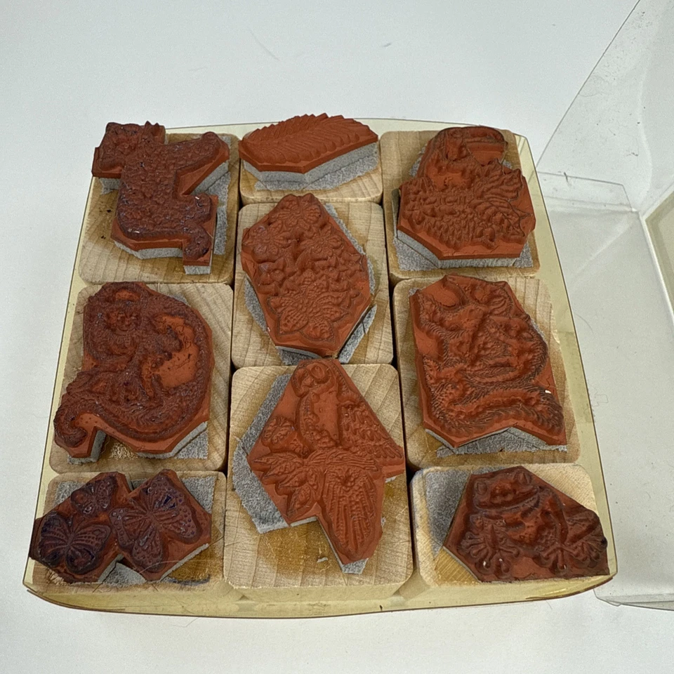 Conjunto de carimbo de borracha vintage Hero Arts floresta tropical montagem em madeira 1991 9 peças  - Imagem 3 de 4