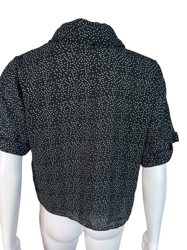 Urban Outfitters Top Blouse Crop Tie Open Front Polka Dot Black White Size M - Picture 2 of 9