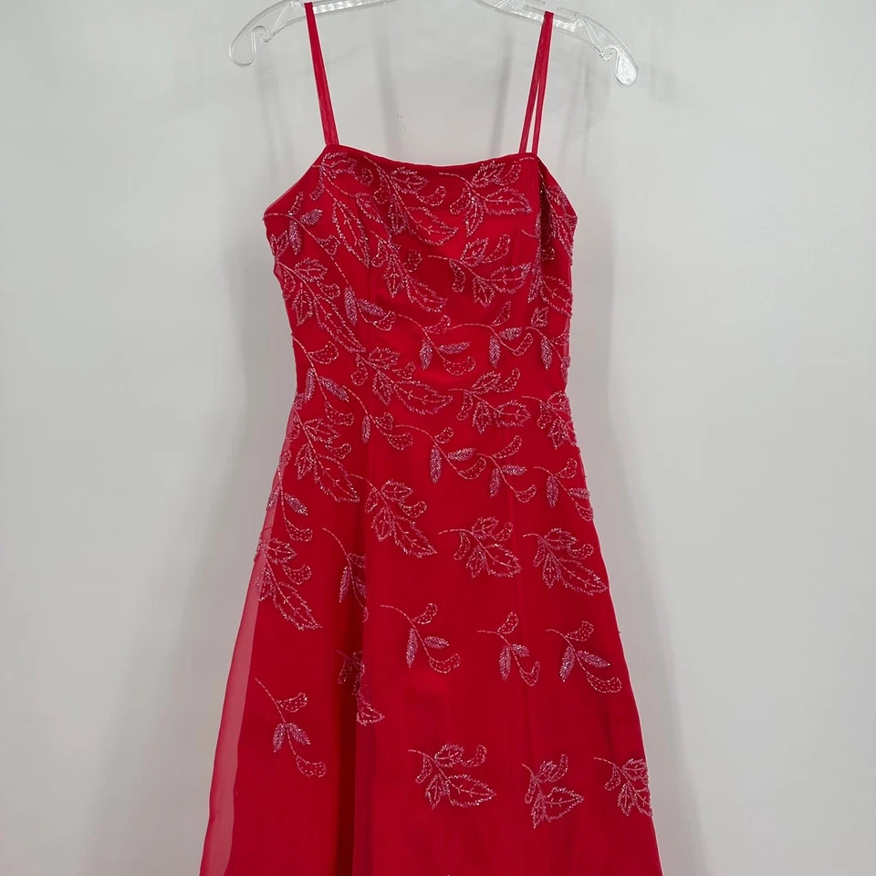 Alyce Designs Womens Dress Size 4 Red Beaded Chiffon Formal Gown Whimsigoth Glam - Image 2 of 4