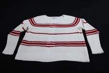 Liz Claiborne Women's Red Stripe Knit Cotton Sweater CN6 White Size 2XL