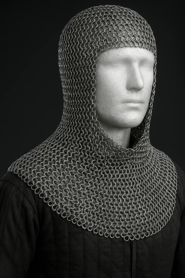 Medieval Steel Riveted Chainmail Coif – LARP Cosplay Armor Helmet Reenactment - Image 2 of 4