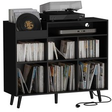 Large Record Player Stand Vinyl Storage 500 Albums Wood Black