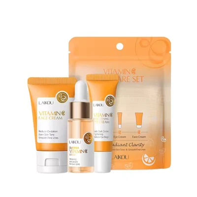 LAIKOU VITAMIN C SKINCARE SET 3PCS EYE CREAM SERUM FACE CREAM BRIGHTENING HYDRATING