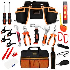 25pc Kids Real Tool Set with Belt Bag Magnetic Wristband for DIY Woodworking
