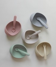 CONY Silicone Baby Feeding Set Strong Suction Bowl  Soft Spoon Self Feeding