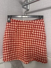 Vintage Red And White Preppy Plaid high rise Tweed Short Skirt