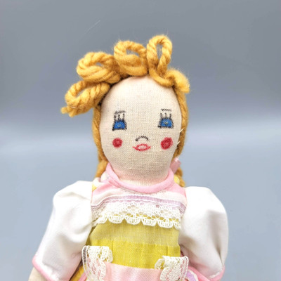 Handmade Vintage Ragdoll Blonde Hair Blue Eyes Pink Dress 10''