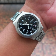 RARE Seiko 5 Military SNK809 Automatic 7S26 21J Black Dial Day Date Watch Men