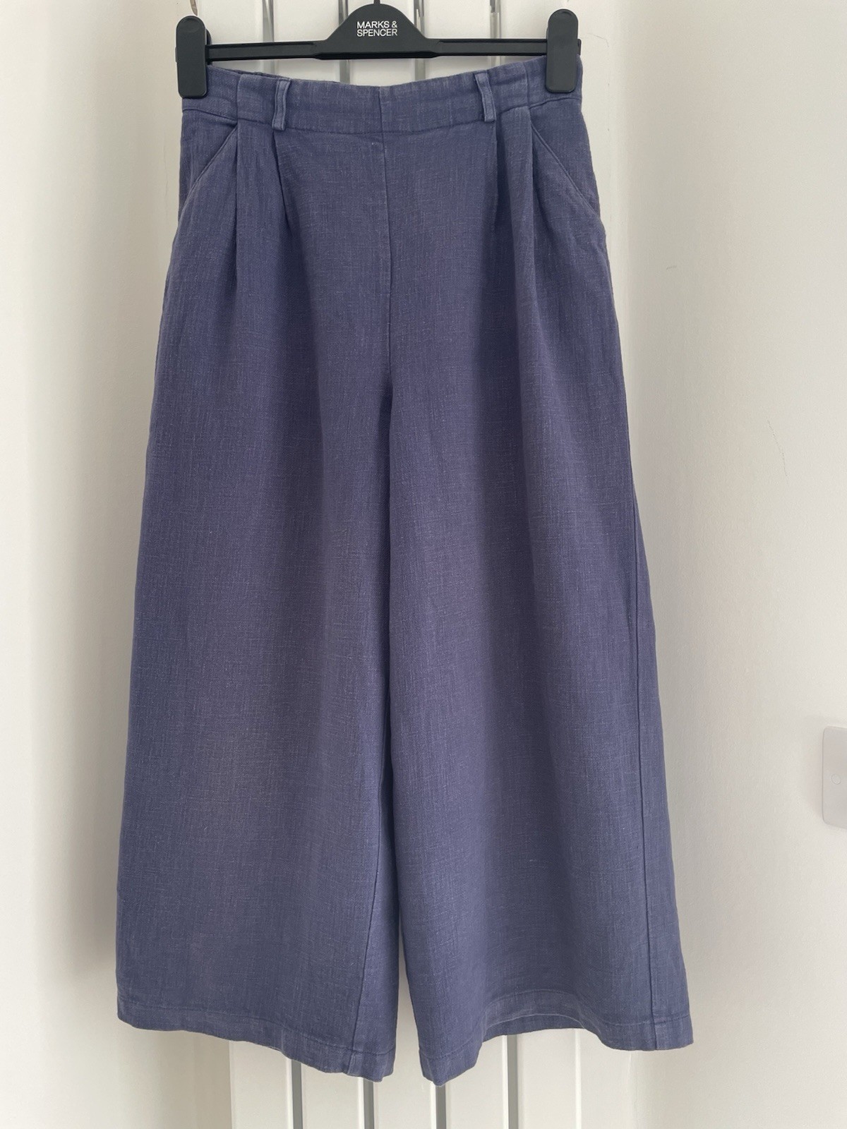 Women’s SEASALT “Breaking waves” culottes, blue ramie/cotton blend, UK10