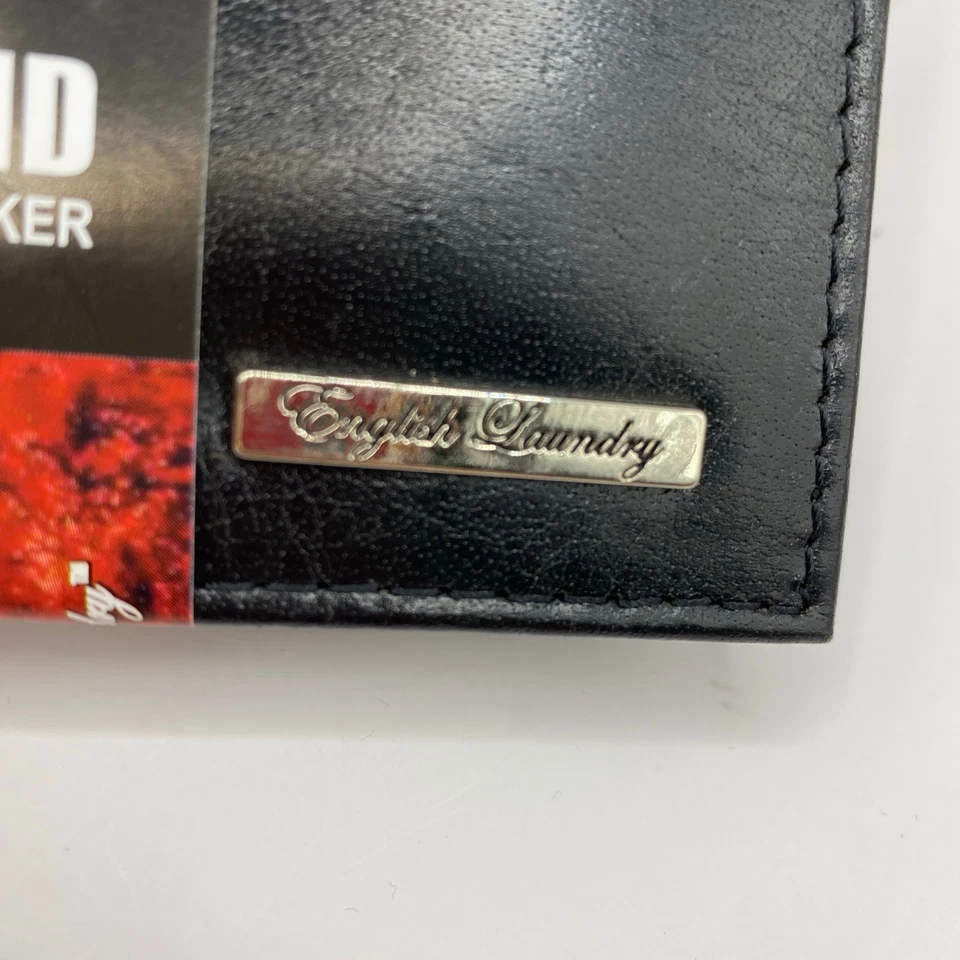 NUEVO EN CAJA Cartera Plegable RFID Inglés Lavandería Hombres Cuero Genuino Negro 2 Ranuras de Identificación Abatibles Foto 4 de 4