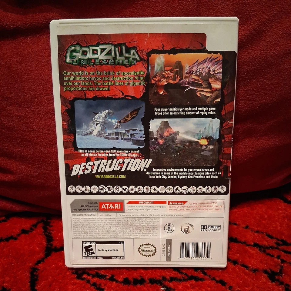 Estuche de disco Godzilla Unleashed by Atari para Nintendo Wii probado funcionando raro limpio Foto 2 de 4