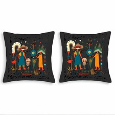 Whimsical 18x18in Throw Pillow Covers Set of 2 - Colorful Geometric Folk Art