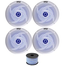 2 Pair of Pyle PLMRS83WL 8" 300W Marine Blue LED Speakers White  Speaker Wire