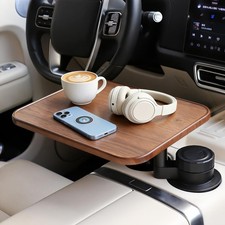 360  Rotating Wood Car Tray  Desk for Laptop - Steering Wheel Cup Holder Tab...