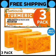 3 Pack Turmeric Kojic Acid Soap Bars - Infused with Retinol, Hydrolyzed Collagen