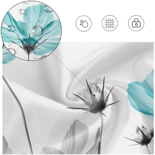 Teal and Gray Floral Shower Curtain 54''W x 78''L Daisy Flower Elegant - Picture 2 of 6