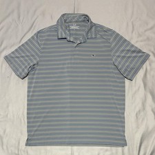 Vineyard Vines Polo Shirt Mens Large Gray Blue Stripe Performance Golf Stretch