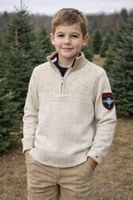 Tommy Hilfiger Boys Quarter Zip Knit Sweater Cream Mock Neck Patch 8/10