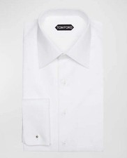 Tom Ford Men  s 100 Cotton Tuexedo Cufflink White Button Down Dress Shirt