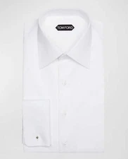 Tom Ford Men’s 100% Cotton Tuexedo Cufflink White Button Down Dress Shirt