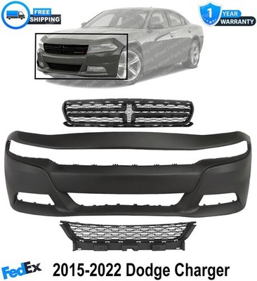 Front Bumper Cover Paintable & Grille Assembly Kit For 2015-2022 Dodge Charger