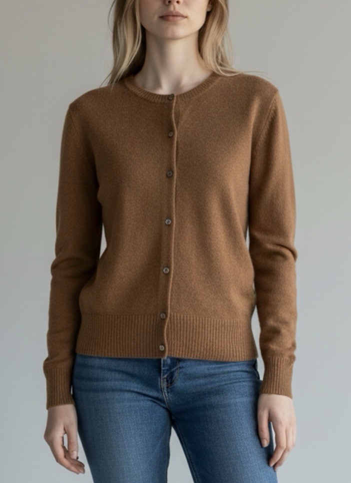 Sandra 100% Cashmere Cardigan Brown Button Sweater L Soft Old Money Staple Chic