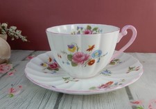 Vinage Shelley Rose & Red Daisy Tea Cup And Saucer Ludlow Shape