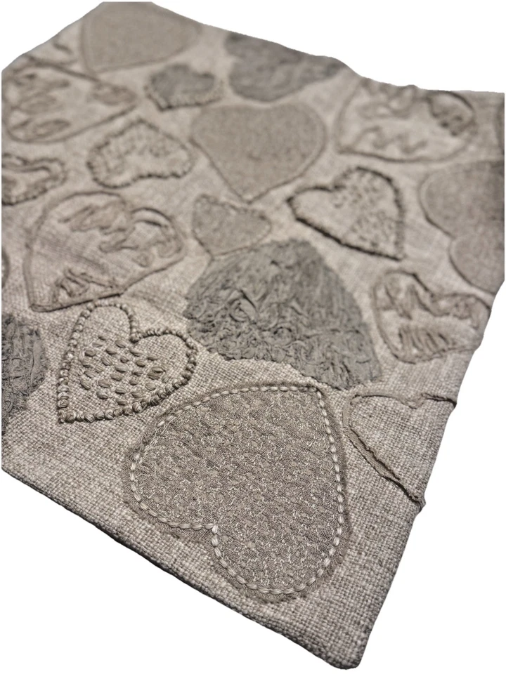 NEW 20" Pottery Barn Heart Applique Pillow Cover | Neutral Embroidered Hearts - Image 2 of 4