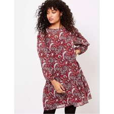 LOFT Dress Shimmer Paisley Red Flounce Hem Shift Sheer Lined Small Petite