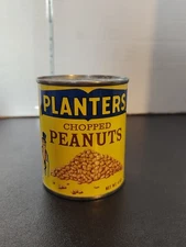 VINTAGE 1950s PLANTERS PEANUT 4 OZ. CHOPPED PEANUTS TIN CAN Unopened Full