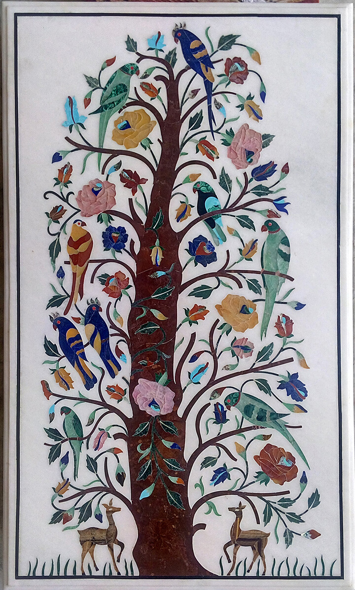 Handmade Pietra Dura Marble Table 36x22 Inches Semi Precious Stone
